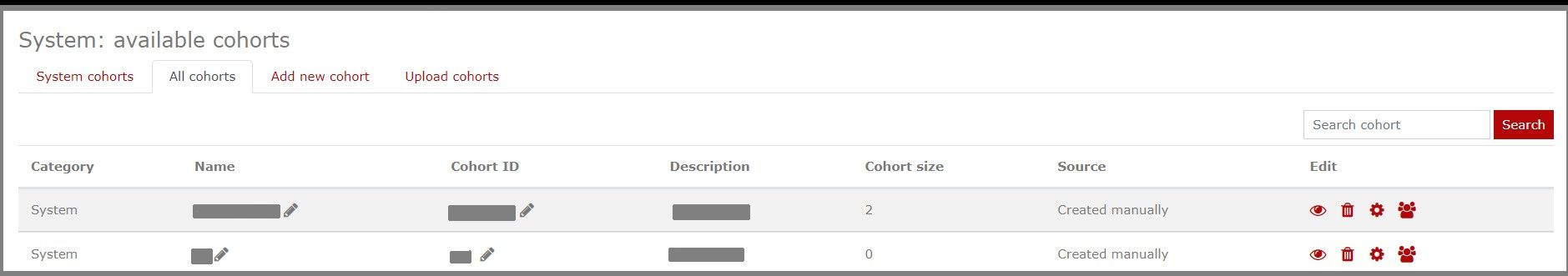 Preview of available cohorts