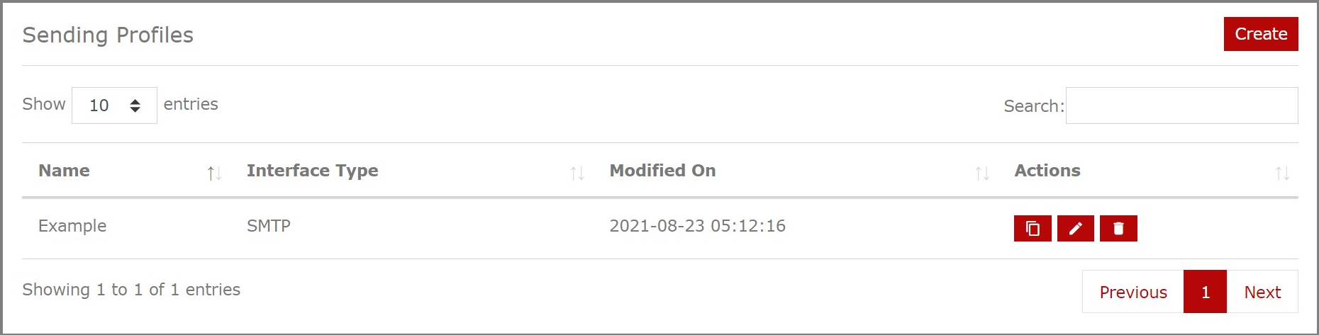 Preview of sending profiles home page