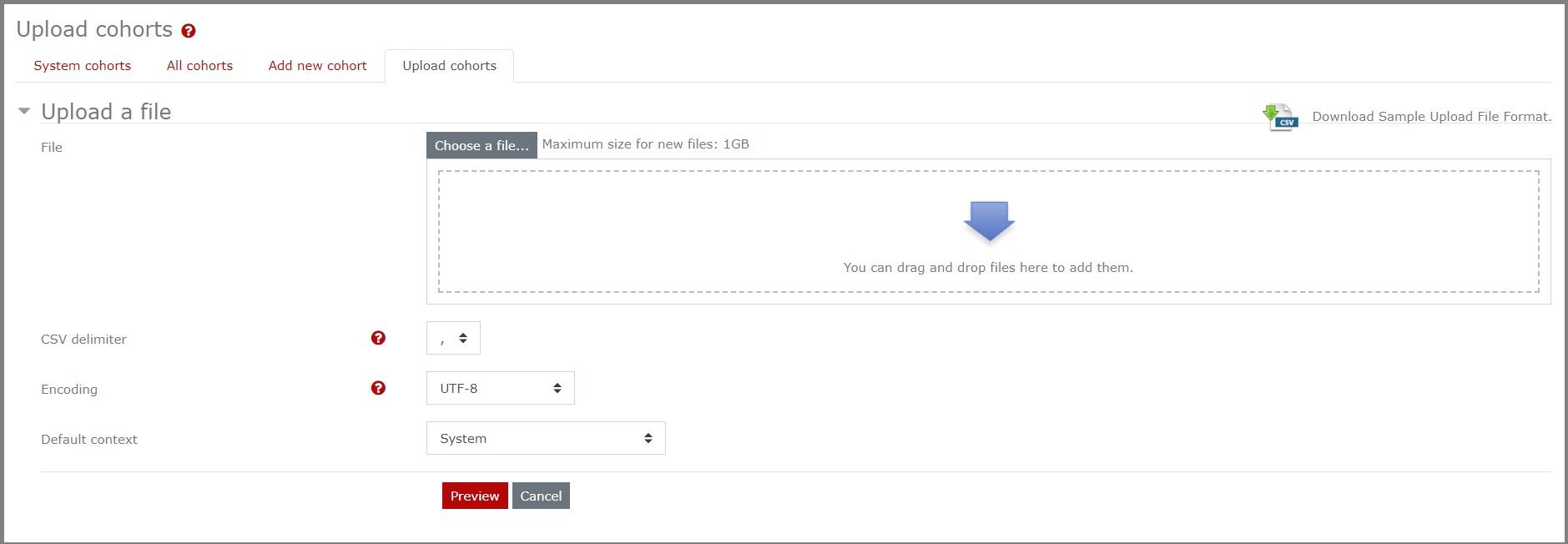 Preview of upload a file page
