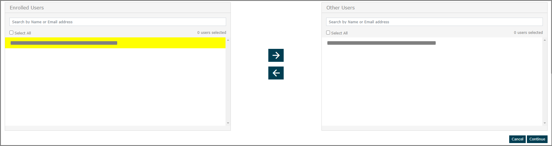 Preview of user and enrolled user list 